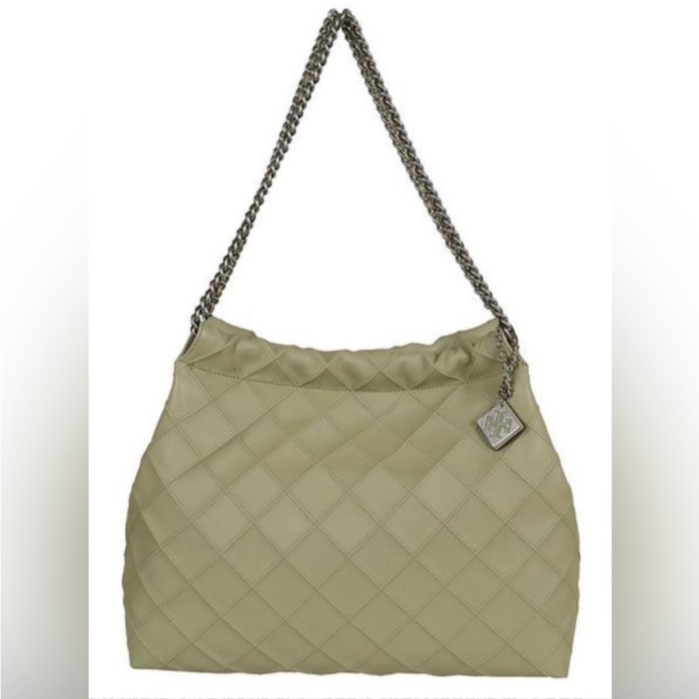 Tory Burch Soft Quilted Leather Hobo Bag with Chain Strap - Olive Green